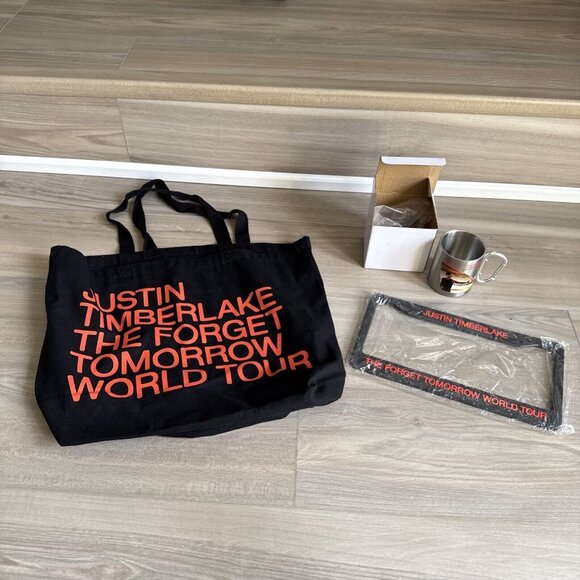 Justin Timberlake Forget Tomorrow Tour VIP Merch / Cup License Plate Frame Tote‎ - Picture 1 of 9